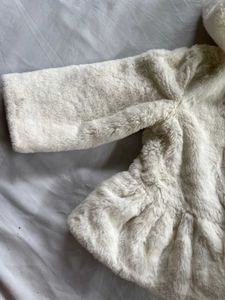 Adorable White Faux Fur Hooded Jacket