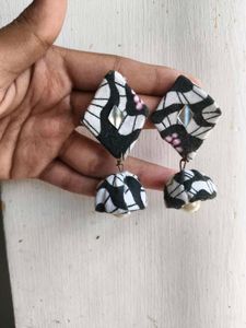 Unique Fabric Jhumka Earrings with Pearls