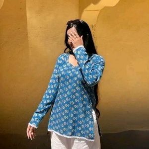 Peacock Blue Printed Kurta