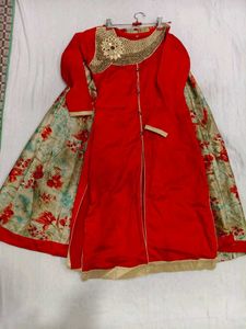 Stunning Red Embellished Kurta and skirt