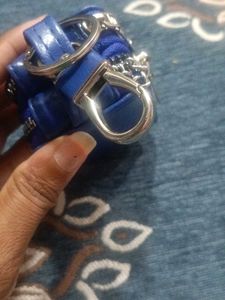 Blue Leather Keychain Pouch