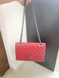 Chic Red Quilted Chain Shoulder Bag