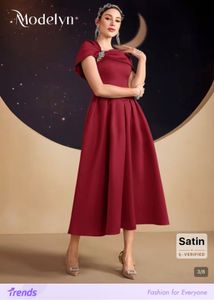 Red Satin Off-Shoulder Dress