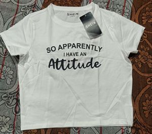 SHEIN White "Attitude" Graphic T-Shirt
