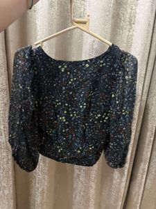 Chic Floral Print Sheer Sleeve Top