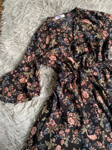 Black Floral Print Mini Dress