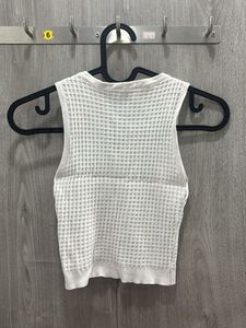 White Waffle Knit Sleeveless Top