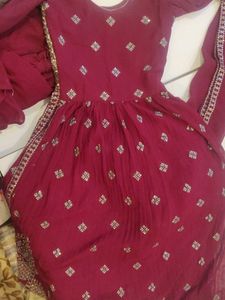 Embellished Maroon long kurta pant set(nyra cut)