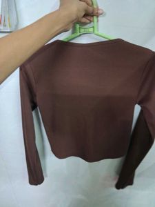 Brown Long Sleeve Cropped Top