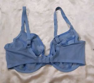 Blue Embroidered Lace Bra