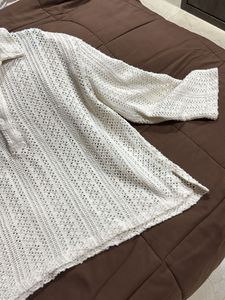 Cream Crochet Collared Pullover