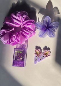 Cute Purple Hair Accessories Set with lip balm