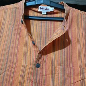 Men's Orange Striped Kurta