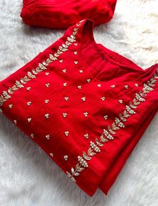 Embroidered Red Silk Blouse