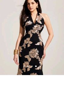 Elegant Floral Halter Neck Dress