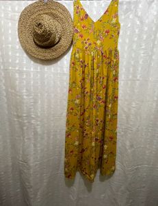Yellow Floral Maxi Dress with Denim Jacket