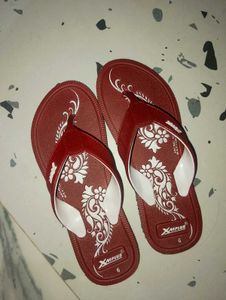 Maroon Flip-Flops with Floral Design