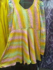Vibrant Yellow Dhoti Pants &amp; Printed Kurti Set