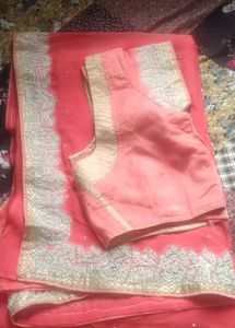 Elegant Pink Embroidered Saree with Blouse