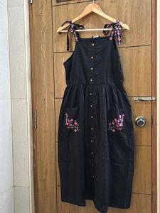 Black Embroidered Midi Dress