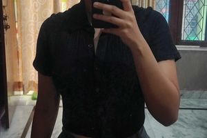 Black Collared Cropped Shirt