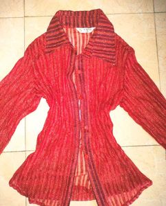 Sparkly Red Striped Button-Up Blouse📍🎁🍁