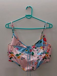 Urbanic Blue And Pink Floral Crop Top