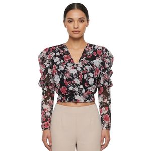Floral Puff Sleeve V-Neck Crop Top