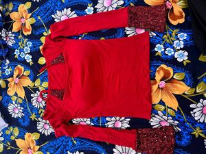 Red Off-Shoulder Top with Sequins