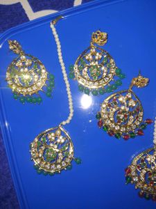 chanbali Earings set of 2 green and multi color
