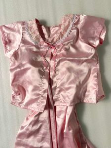 Elegant Pink Satin Nightgown Set