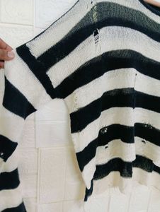 Striped Distressed Knit Sweater