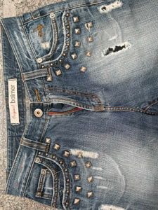 Studded Distressed Blue Denim Jeans