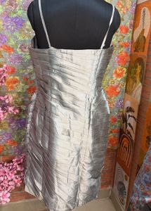 Elegant Silver Ruched beaded Cocktail Dress