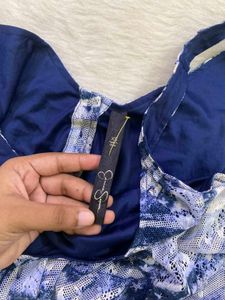 Boho Blue Floral Smocked Button-Up Top