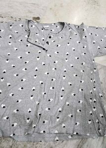 Grey Heart Print Pajama Top