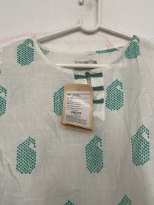 Stylish White Kurta with Green Print