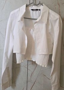 Chic White Cropped Shirt Top