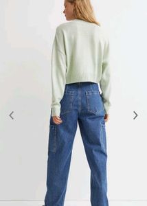H&amp;M Light Green Cropped Knit Sweater