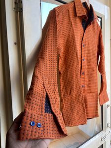 Orange Colour Stitched Shirt For Men