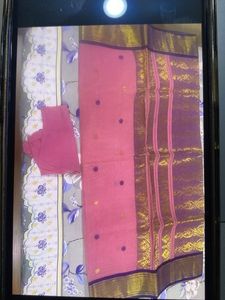 Pink Cotton Benarasi Saree with Purple Border