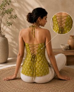 Women's Cotton Printed Halter Neck Backless Top