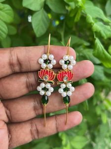 Exquisite Lotus Pearl Dangle Earrings
