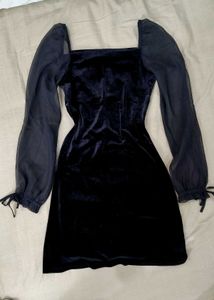 Velvet Mini Dress with Sheer Sleeves
