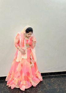 Stunning Pink &amp; Orange Ruffle Lehenga Choli