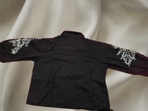 Embroidered Black V-Neck Top