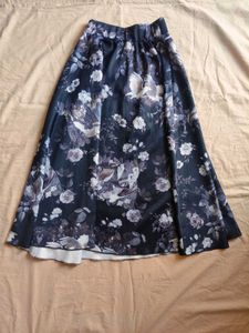 Black floral a-line midi skirt