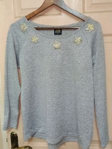 Glitter Embellished Grey Wollen  Full Sleeve Top