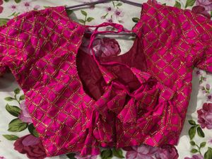 Elegant Pink &amp; Gold Embroidered Blouse