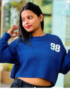 Blue Cropped Knit Sweater "98"